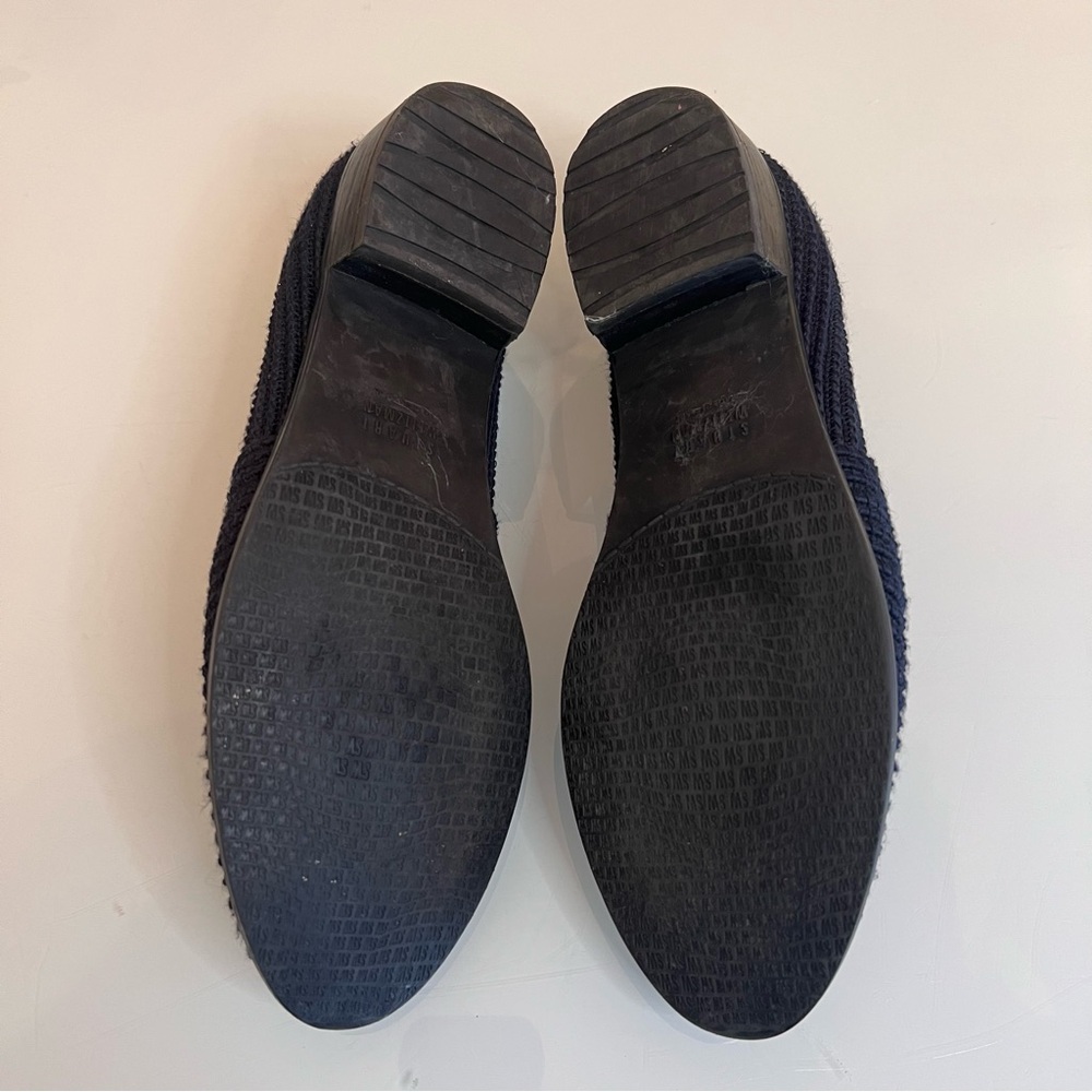 STUART WEITZMAN Tassel Loafers Textured Raffia Slip On Flats Navy - Picture 4 of 7